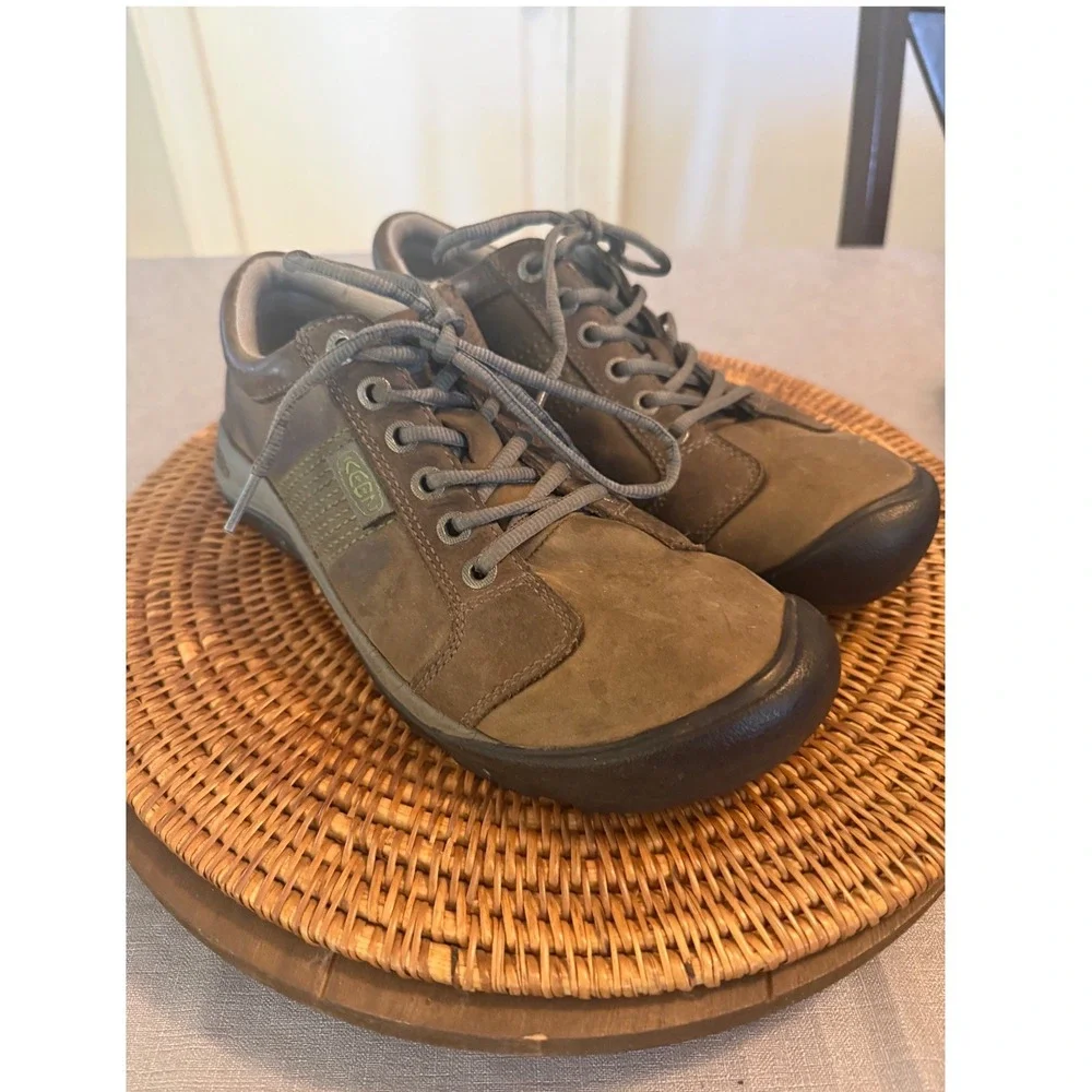 KEEN Presidio Mens Brown Leather Lace Up Walking Shoes Low Top Oxfords